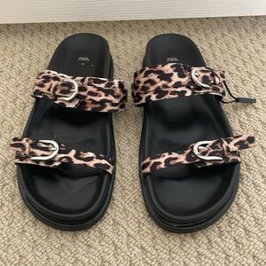 NWT Zara  Sandals with Wide Straps Animal Print size 39